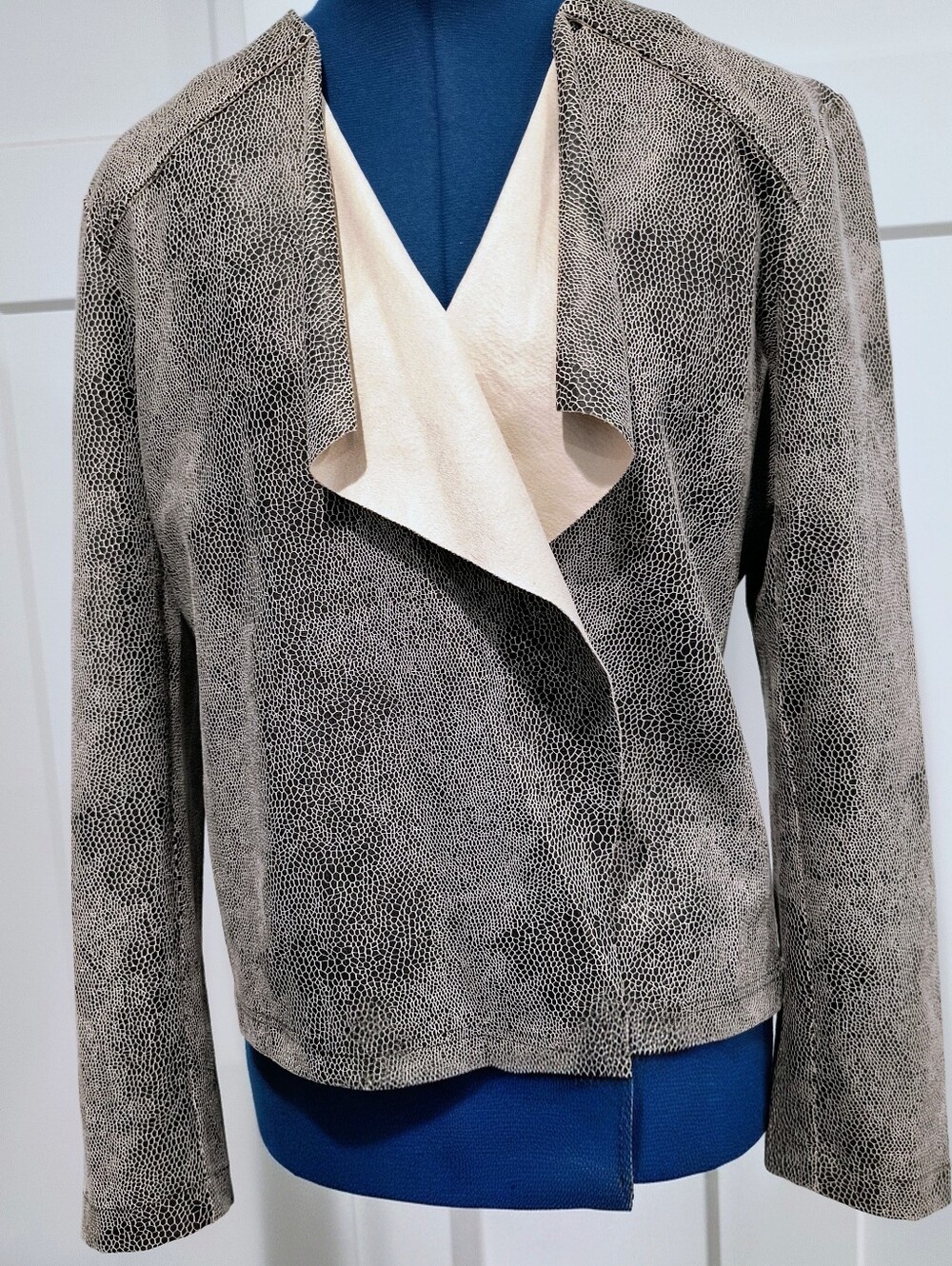 Alberto Makali Snake Print Faux-Suede Draped Open-Front Jacket